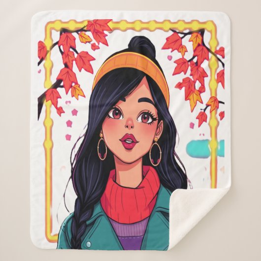 Grosse couverture Sherpa pour fille d'automne – Dé (Devant)
