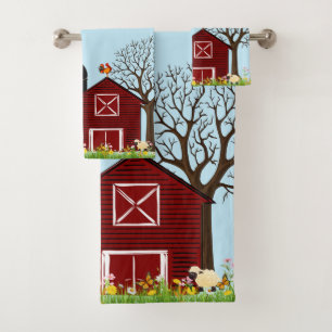 Grosse Grange Rouge Animaux de ferme Fleurs de cha