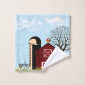 Grosse Grange Rouge Animaux de ferme Fleurs de cha (Gant de toilette)