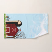 Grosse Grange Rouge Animaux de ferme Fleurs de cha (Serviette à main)