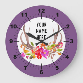 Grosse horloge florale violette