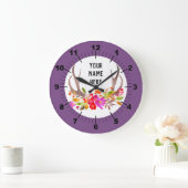 Grosse horloge florale violette (Maison)