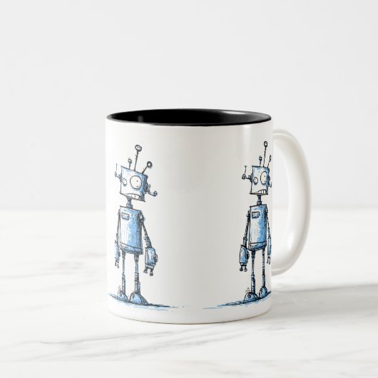 Grosse Mug Robot Wacky — Caractère Bleu Dessiné À (Devant droit)