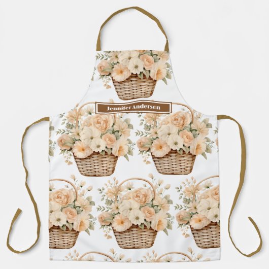 Grosse Pêche Fille Panier Floral Imprimer Tablier (Recto)