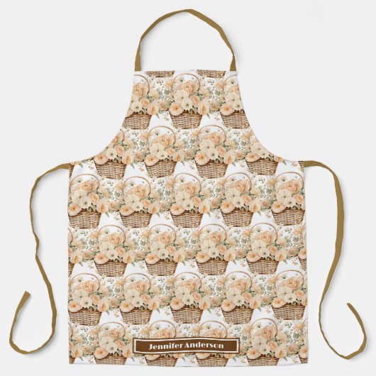 Grosse Pêche Fille Panier Floral Imprimer Tablier (Recto)