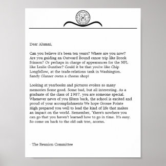Grosse Pointe High Reunion Letter Poster