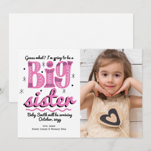 Grosse Soeur Faire-part de grossesse (Devant / Derrière)
