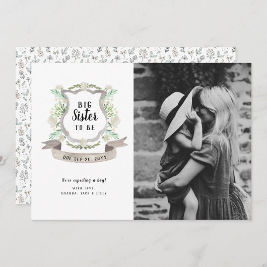 Grosse Soeur Grossesse Florale Faire-part photo (Devant / Derrière)