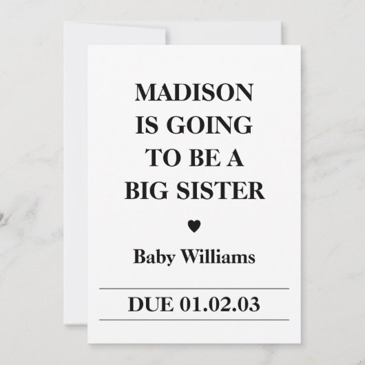 Grosse soeur, journal de Faire-part de grossesse (Dos)