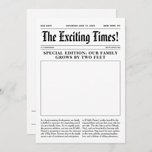 Grosse soeur, journal de Faire-part de grossesse (Devant / Derrière)