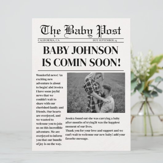 Grossesse dans un journal moderne Faire-part bébé (Debout devant)