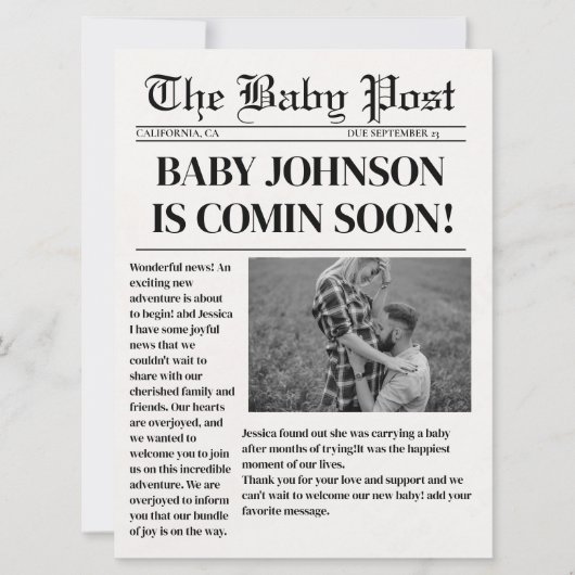 Grossesse dans un journal moderne Faire-part bébé (Devant)