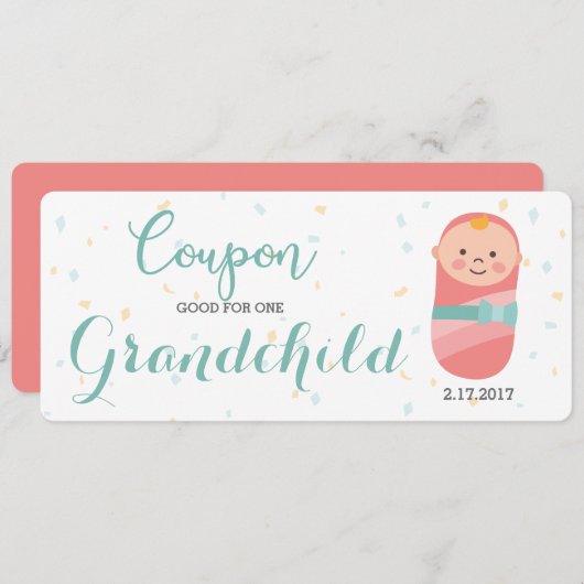 Grossesse Faire-part Corail Turquoise bébé fille (Devant / Derrière)