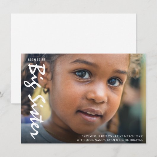 Grossesse photo Big Soeur Faire-part moderne (Devant / Derrière)
