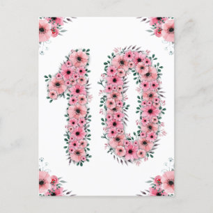 Grote 10e verjaardag Roze Bloemen Meisje Groen Loo Briefkaart