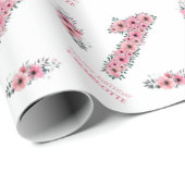 Grote 1-jarige groene olievlek Girl Pink Flowers Cadeaupapier (Rol Hoek)