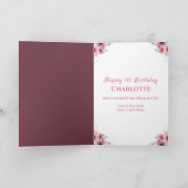 Grote 1e verjaardag meisje roze bloemen groen blad kaart (Binnen)