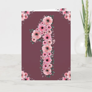 Grote 1e verjaardag meisje roze bloemen groen blad kaart