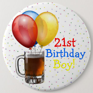 Grote 21e verjaardag jongen ronde button 6,0 cm