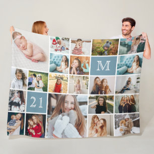 Grote 21e verjaardag Persoonlijke collage met 22 f Fleece Deken