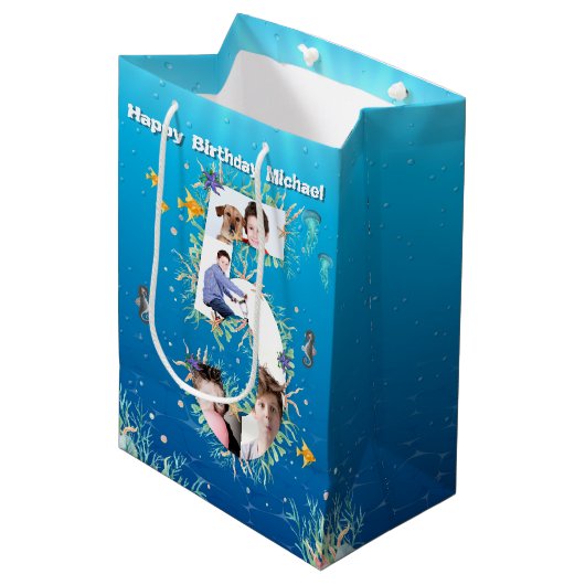 Grote 5-jarige fotocollage onder het Zee Medium Cadeauzakje (Voorkant Gekanteld)