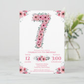 Grote 7e verjaardag Groene olievlek Roze bloemen Kaart (Staand voorkant)