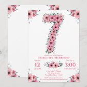 Grote 7e verjaardag Groene olievlek Roze bloemen Kaart (Voorkant / Achterkant)