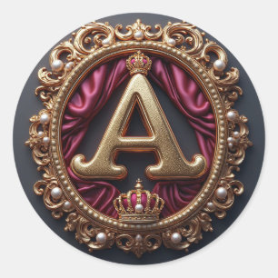 Grote A-monogram op rode fluweel Ronde Sticker