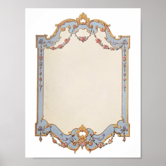 Grote afdrukbare Franse Lijst Blauw Scroll Poster (Voorkant)