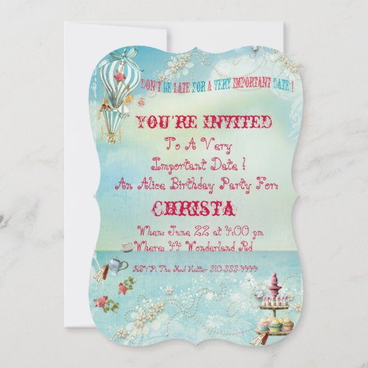 Grote Alice in Wonderland dieCutParty uitnodiginge Kaart (Achterkant)