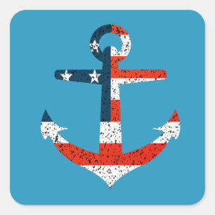 Grote Amerikaanse vlag anker Vierkante Sticker