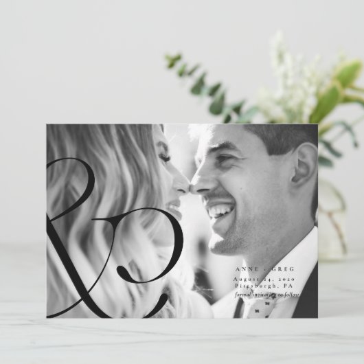 Grote Ampersand Zwart Whit Save the Date Foto Kaar Kaart (Staand voorkant)