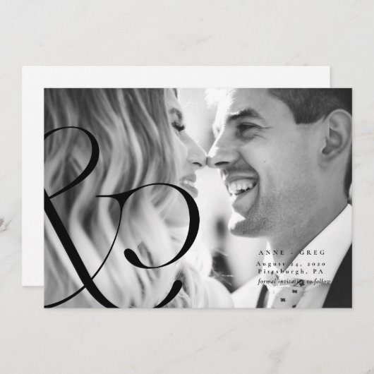 Grote Ampersand Zwart Wit Save the Date Foto Kaart (Voorkant / Achterkant)