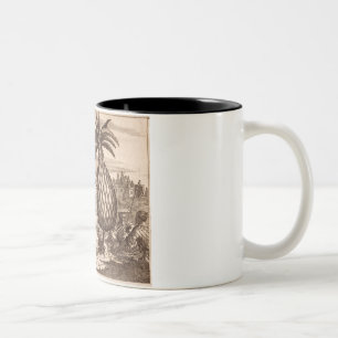 Grote anananassen kweken, illustratie van een desc tweekleurige koffiemok