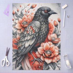 Grote Aquarel Bloem Zwarte Raaf voor Decoupage Tissuepapier