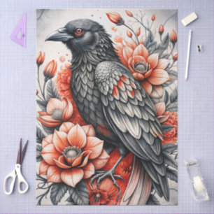 Grote Aquarel Bloem Zwarte Raaf voor Decoupage Tissuepapier