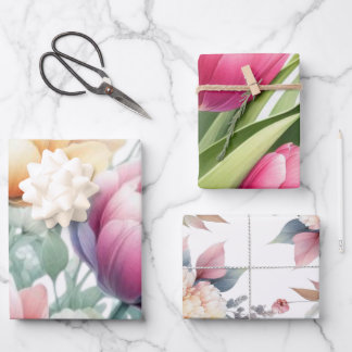 grote aquarel pastelbloemen, tulpen, pioenrozen, inpakpapier vel