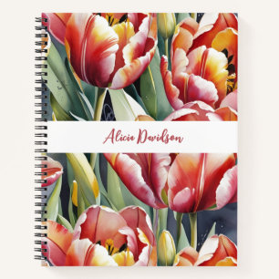 Grote Aquarel Rood Gele Tulpen   jouw naam Notitieboek