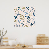 Grote Assorted Leaves Blues Gold Cream Poster (Keuken)