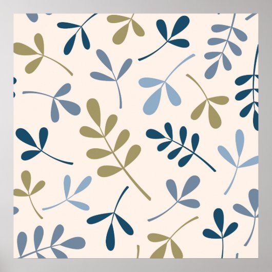 Grote Assorted Leaves Blues Gold Cream Poster (Voorkant)