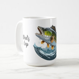 Grote Bass die op een oppervlakte lokaas slaat Koffiemok