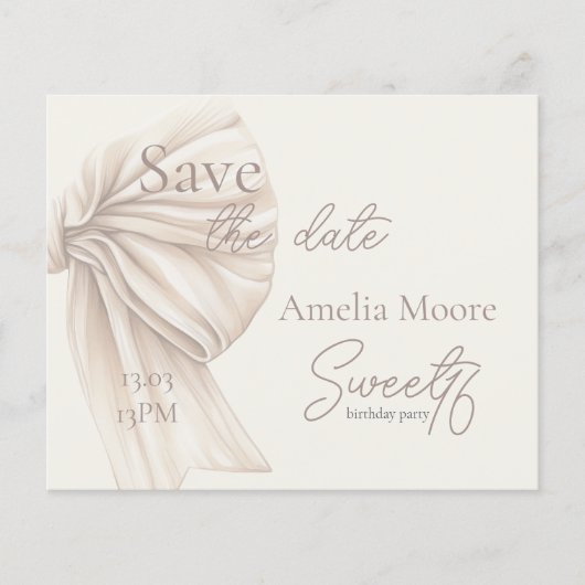 Grote Beige Bow Boho Sweet 16 Save the Date (Voorkant)