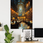 Grote Bibliotheek Interieur in impressionistische Poster (Thuiskantoor)