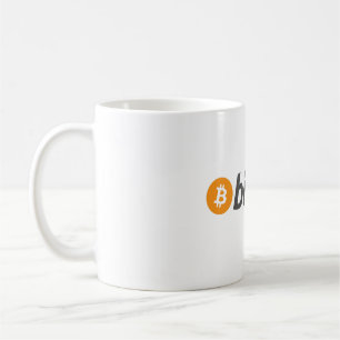 Grote Bitcoin logo met oranje Bitcoin-symbool Koffiemok