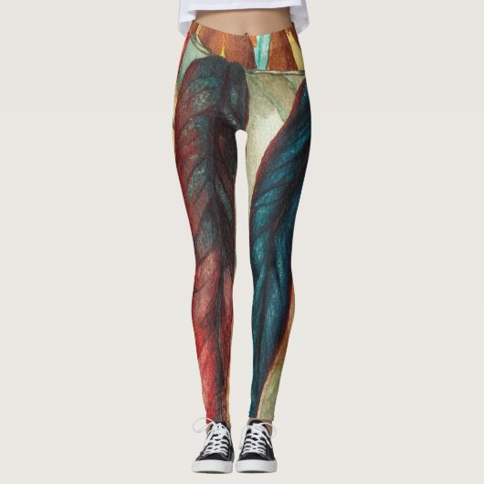 grote bladvormen in de herfstkleuren van de wedstr leggings (Voorkant)