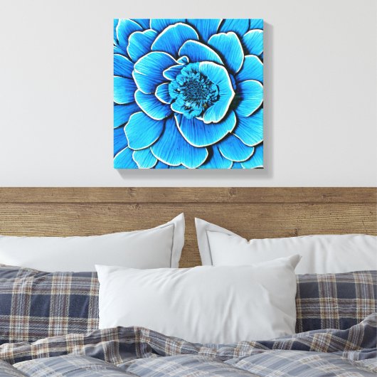 Grote blauwe Camellia bloesem Canvas Afdruk (Insitu (Slaapkamer))
