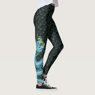 Grote blauwe draak op drakenschalen leggings
