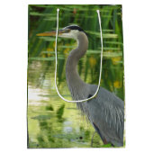 Grote blauwe haron in vijver - groen medium cadeauzakje (Achterkant)