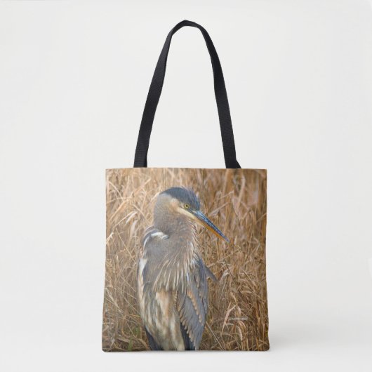 Grote Blauwe Heron in een Gebied van Golden Reeds Draagtas (Voorkant)