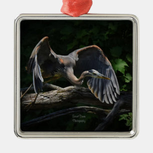 Grote Blauwe Heron in vlucht Metalen Ornament